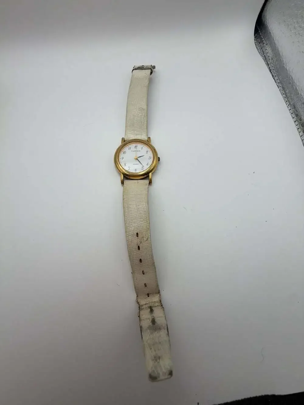 Carriage Quartz Women's Gold-Tone Watch with White Embossed Strap